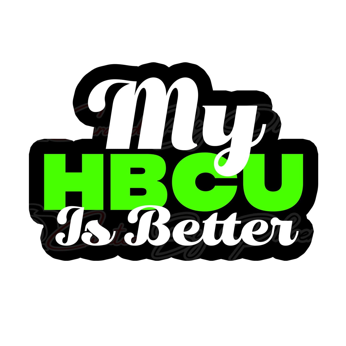 Photo Booth Prop with 'My HBCU Is Better' text in white, green, and black on a white background