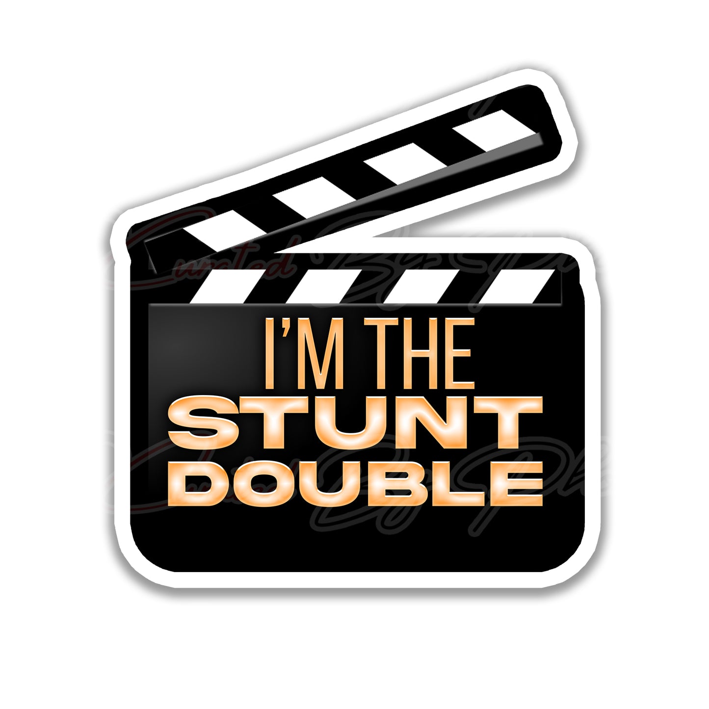 Clapperboard with 'I'm the Stunt Double' text on a white background