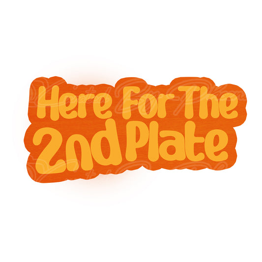 Guest holding “Here For The Second Plate” Thanksgiving photo booth prop at dinner. Curated by Phoenix Thanksgiving photo booth props collection